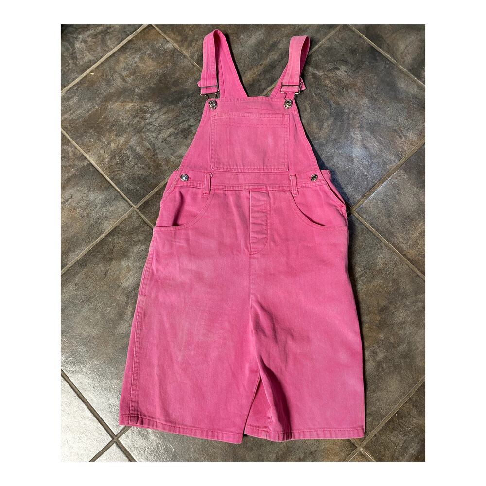 VINTAGE U-BET GIRLS DENIM PINK OVERALL SHORTS SIZE 8/10